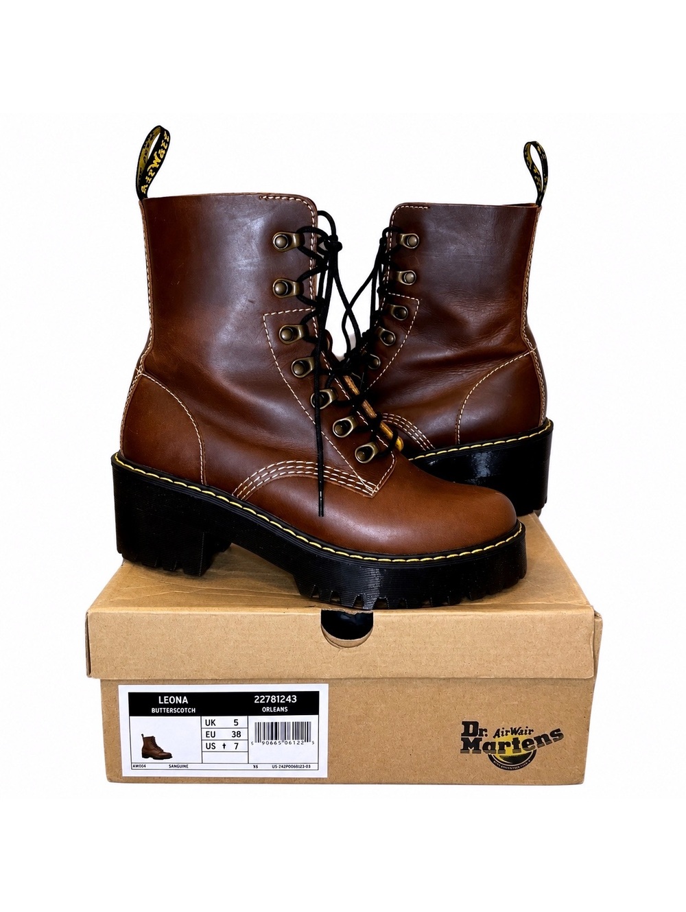 Dr. Martens Leona Orleans Butterscotch Platform Boots Womens 7